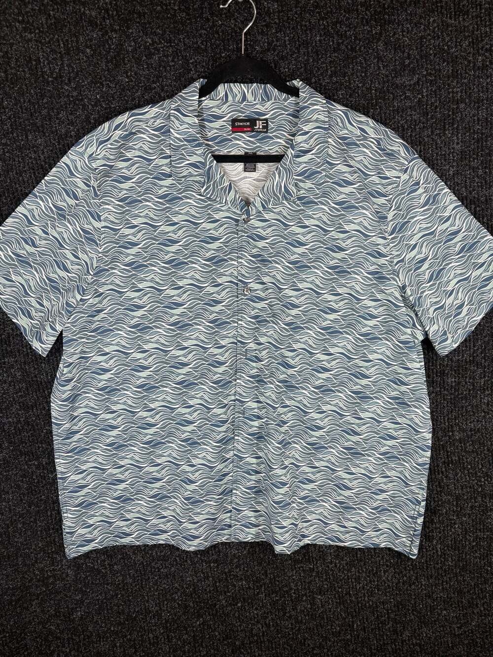 JF J.Ferrar Men's Stretch Slim Fit Short Sleeve Shirt Blue Wave Pattern XXL